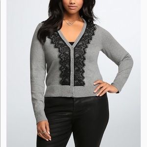 Torrid Gray Lace Inset Cardigan